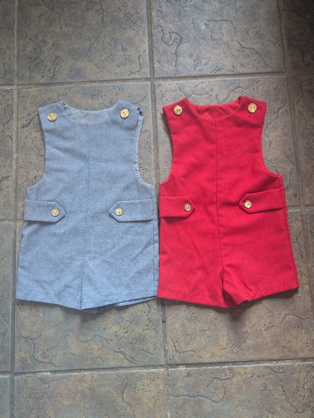 Set of 2 Vintage Good Lad Tailored Shortalls / Rompers in Red & Blue - Boys 2T